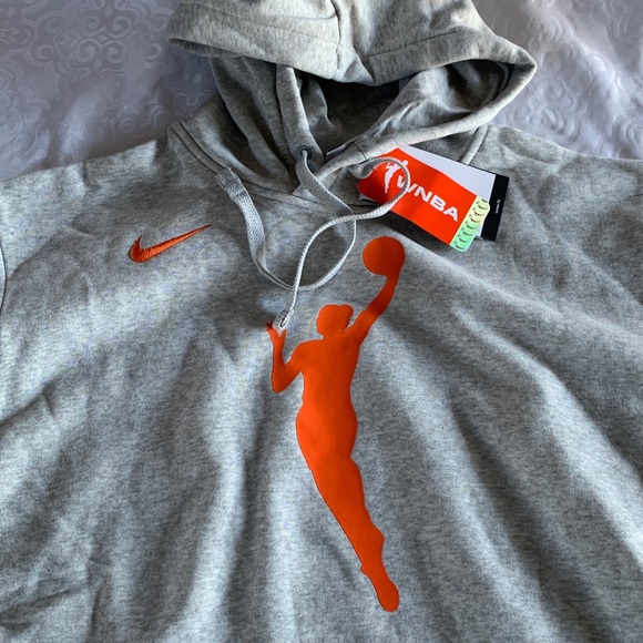 Nike Light Gray Hoodie with Bright Orange Graphic - Picture 14 of 14